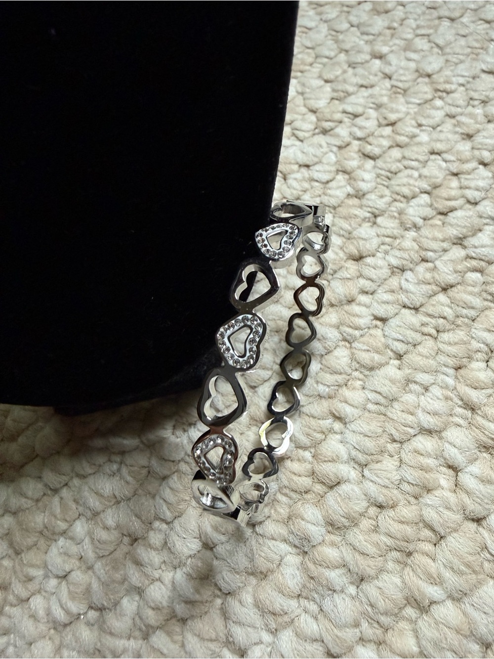 Fashion Jewelry Silver Heart Link Bracelet with Crystal Accents